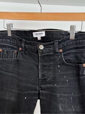 Distressed Buck Mason Black Paint-Splatter Jeans